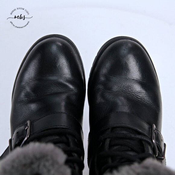 UGG Janney Waterproof Fur Wedge Boots Black Women 5 - Picture 10 of 13